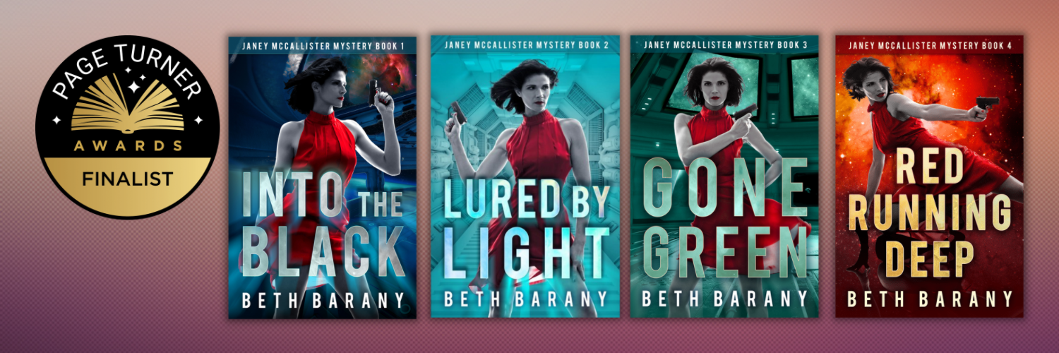 4 books banner for the Janey McCallister Mystery. series by Beth Barany