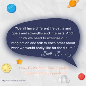 Grey background with navy blue speech bubble with quote 