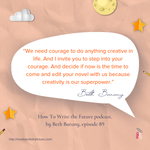 Quote from Transform Your Novel with These 7 Editing Tips for Bestselling Success, part 1 of 4 with white speech bubble and orange background