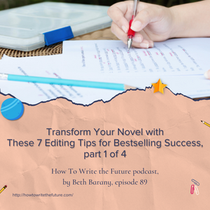 Orange Background with a person editing paperwork for Transform Your Novel with These 7 Editing Tips for Bestselling Success, part 1 of 4