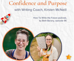 Gray background with images of Beth Barany and Kirsten McNeill for Confidence and Purpose